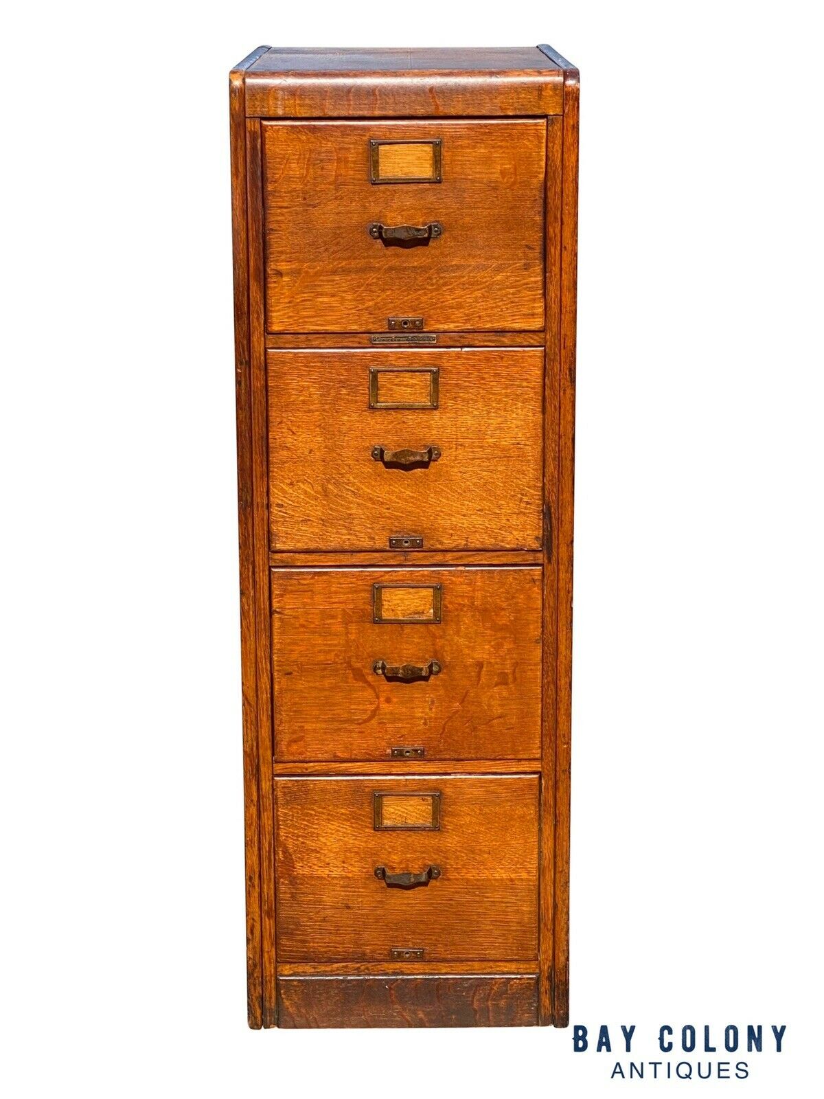 20TH C ANTIQUE LIBRARY BUREAU MAKERS ARTS & CRAFTS 4 DRAWER OAK FILE CABINET