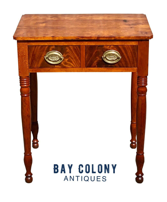 19th C Antique Sheraton Mahogany 2 Drawer Work Table / Nightstand