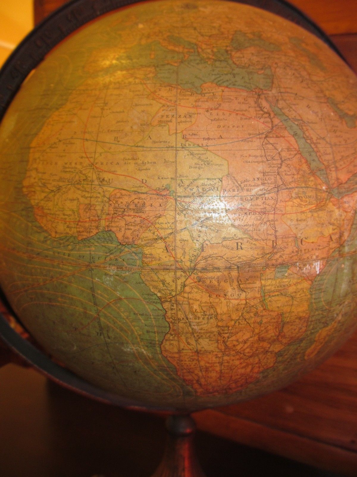 RARE 19TH CENTURY W & AK JOHNSON TERRESTRIAL GLOBE ON BRASS STAND