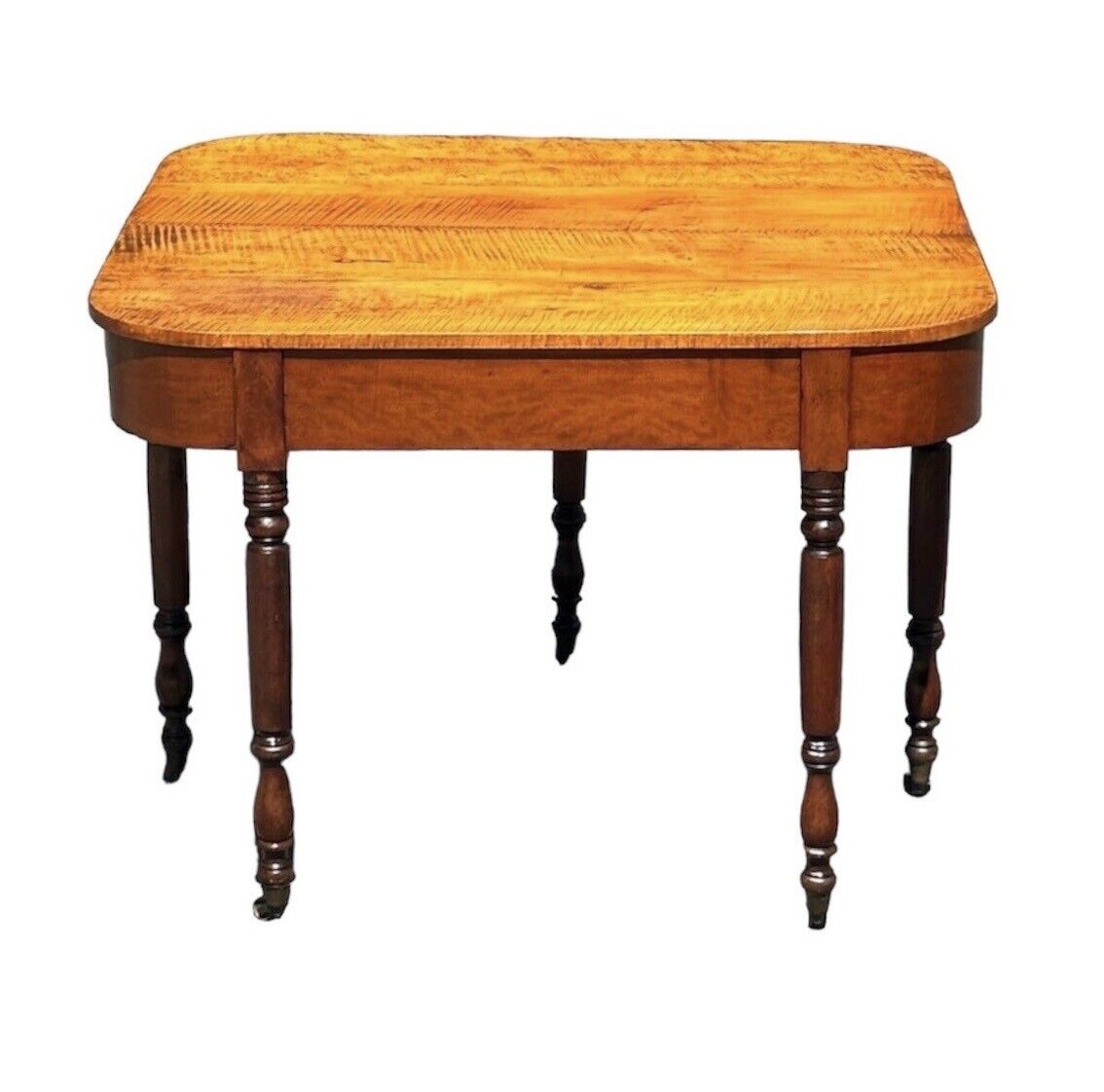 Early 19th Century Antique Federal Tiger Maple & Cherry Dropleaf Bakers Table