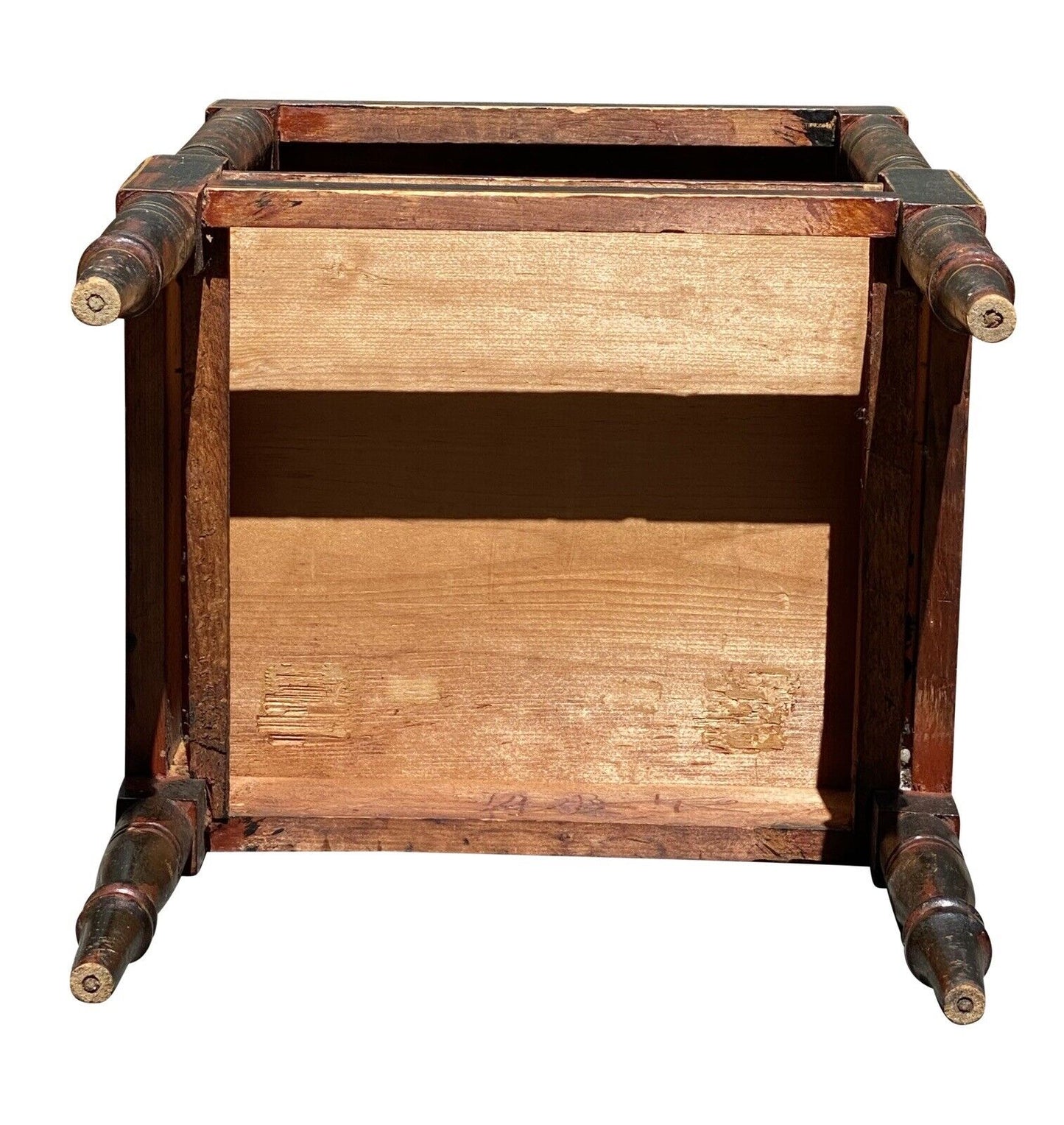 19th C Antique New England Sheraton Fancy Paint Wash Stand - Black & Red