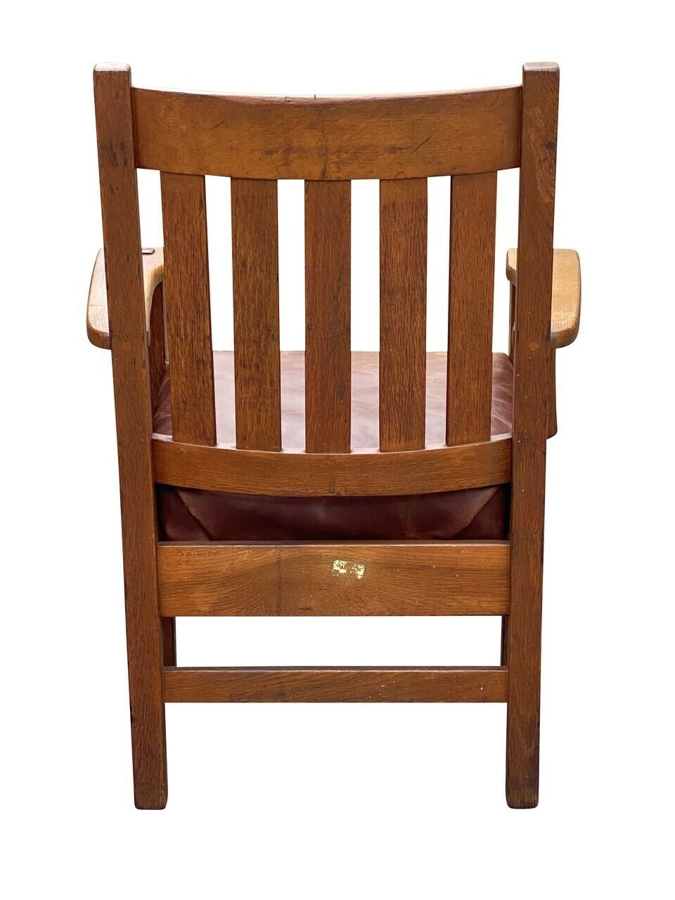 Antique Arts & Crafts / Mission Oak JM Young Arm Chair W/ Leather Seat