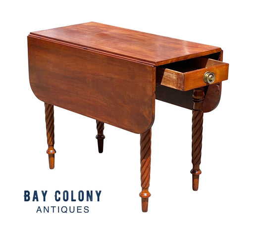 Antique Sheraton Mahogany Drop Leaf Dining Table with Rope Carved Legs