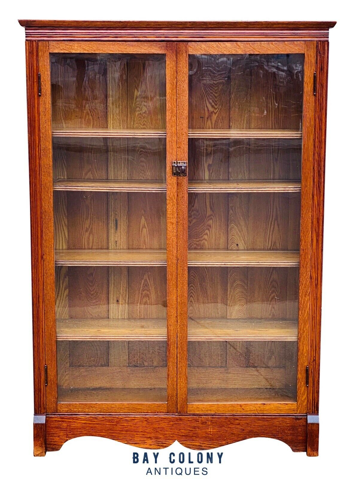 19TH C ANTIQUE VICTORIAN DOUBLE DOOR OAK BOOKCASE / CHINA CABINET