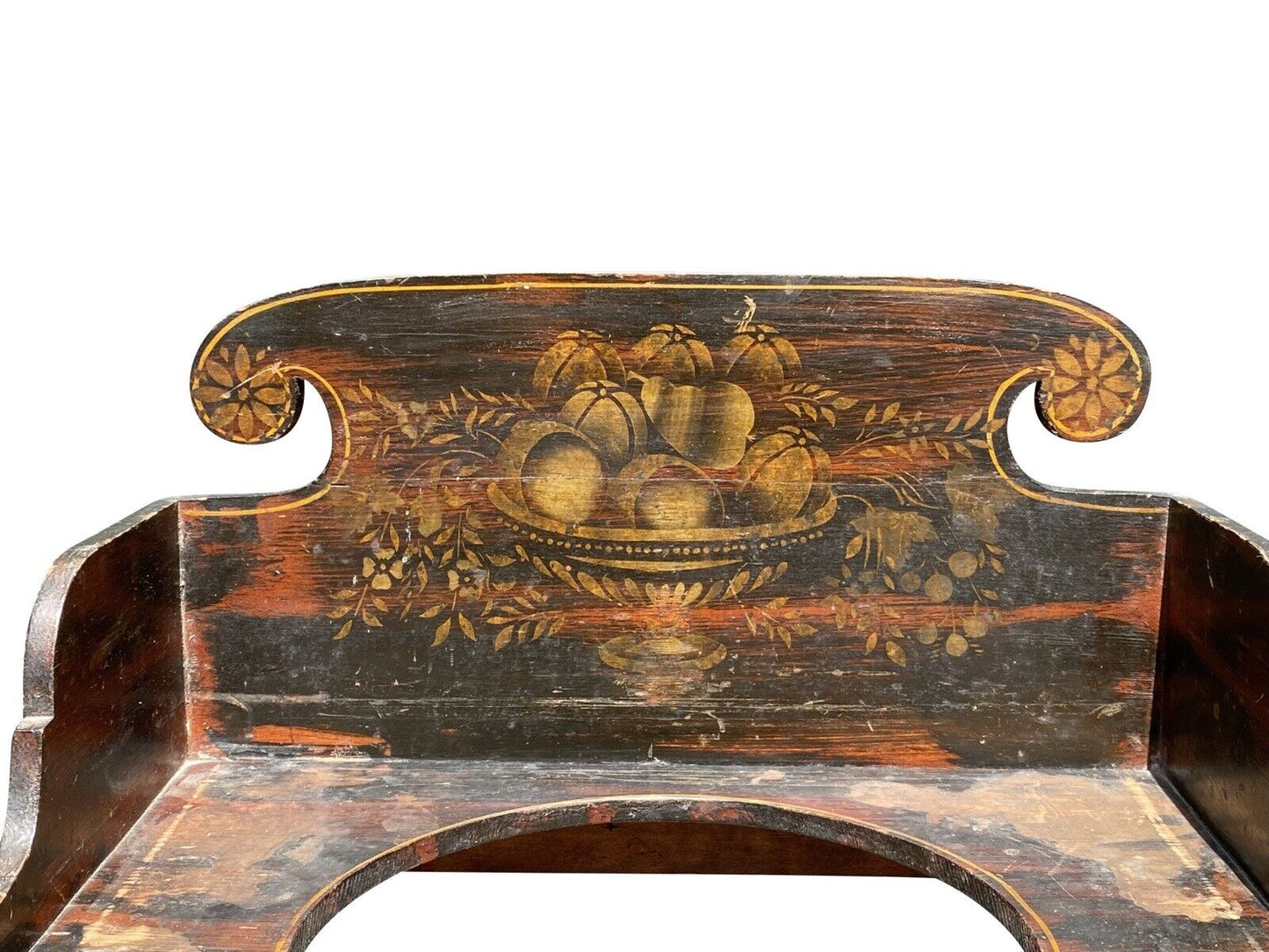 19th C Antique New England Sheraton Fancy Paint Wash Stand - Black & Red