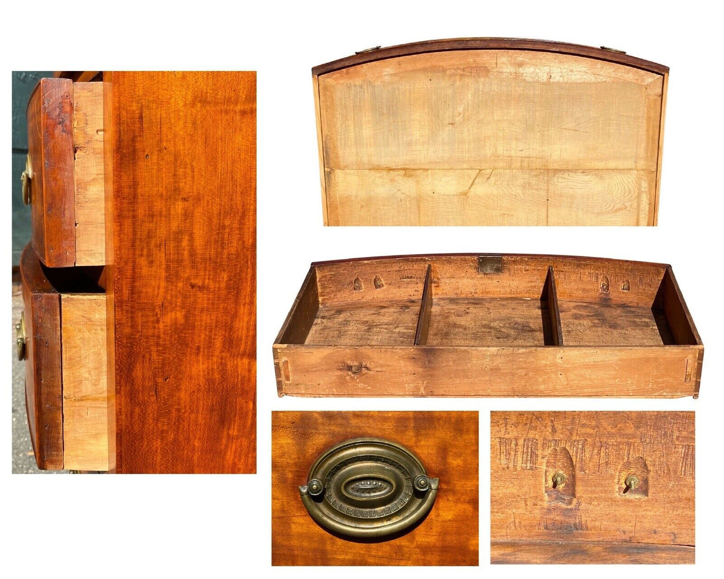 18th C Antique Massachusetts Mahogany Bow Front Dresser / Chest of Drawers