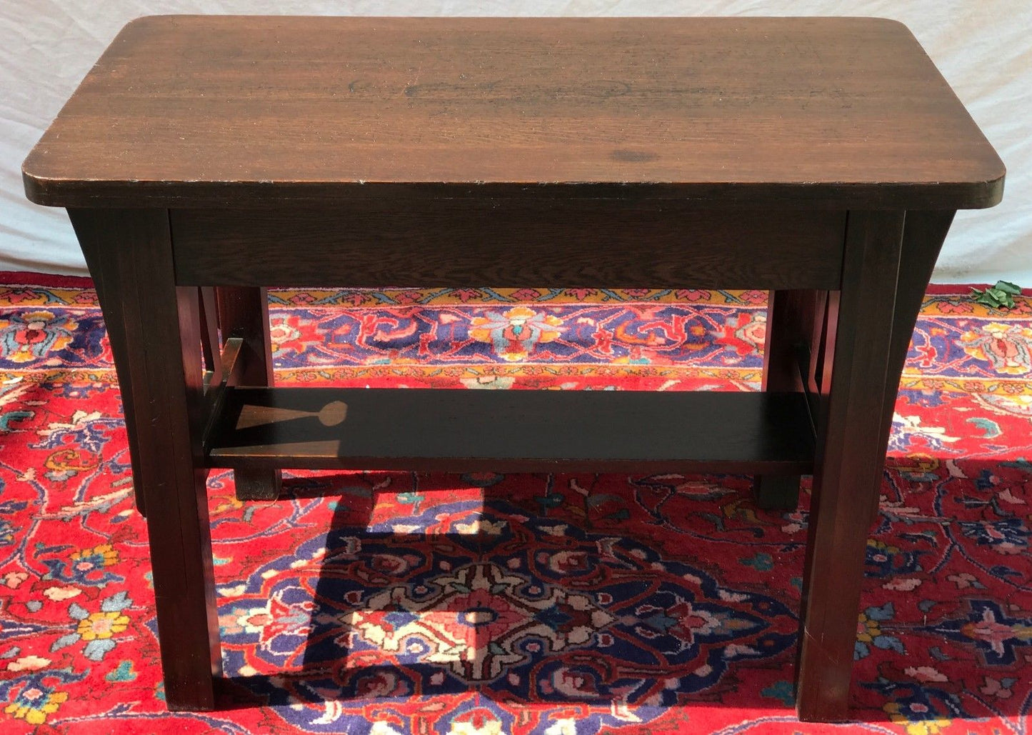 ANTIQUE ARTS & CRAFTS MISSION OAK DESK WITH KEY HOLE SIDES AND FUMED FINISH