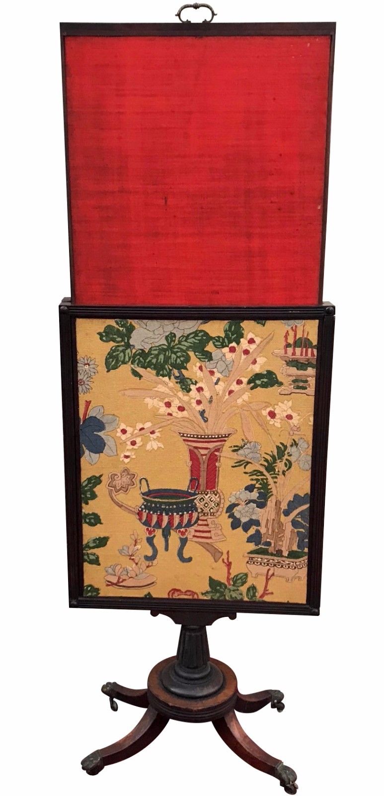 ANTIQUE REGENCY STYLED FIRESCREEN WITH BEAUTIFULLY EMBROIDERED ORIENTAL SCENE