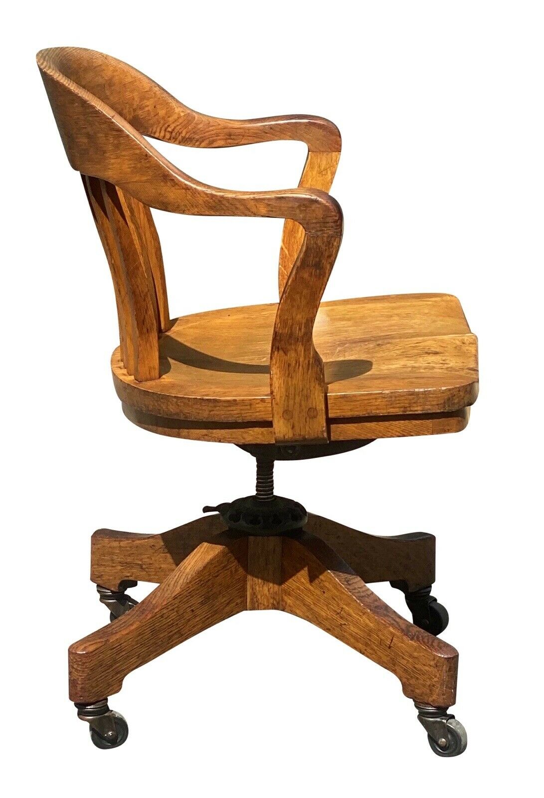 20TH C ANTIQUE ARTS & CRAFTS MILWAUKEE CHAIR CO OAK SWIVEL OFFICE / DESK CHAIR