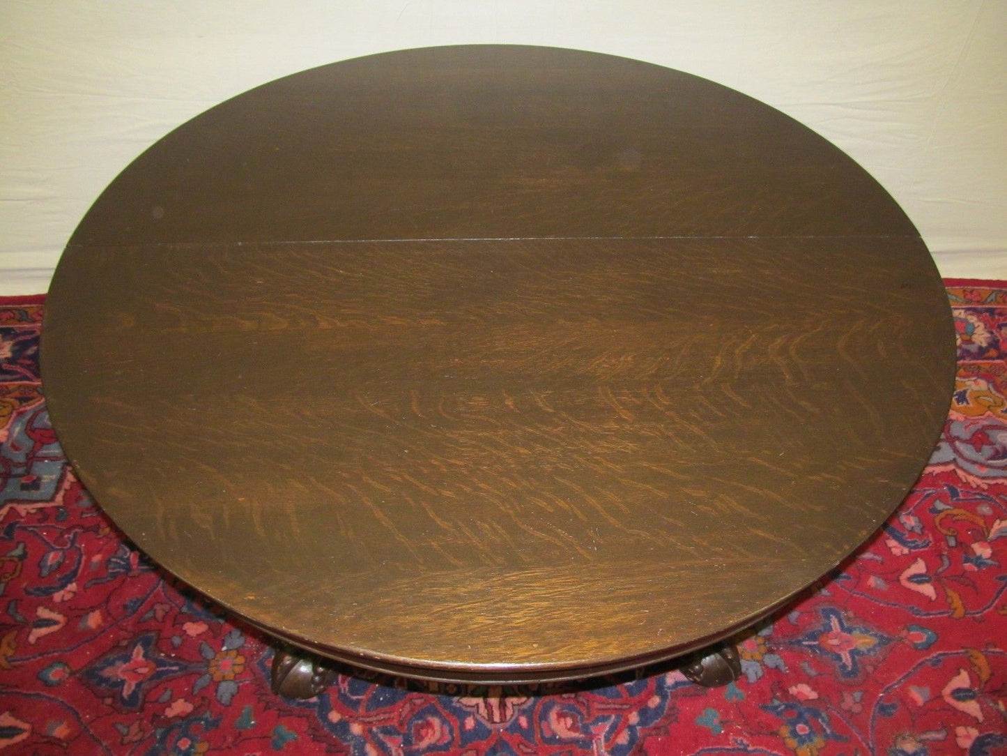 VICTORIAN SOLID TIGER OAK DINING TABLE ON PEDESTAL TALON LEG CARVED BASE