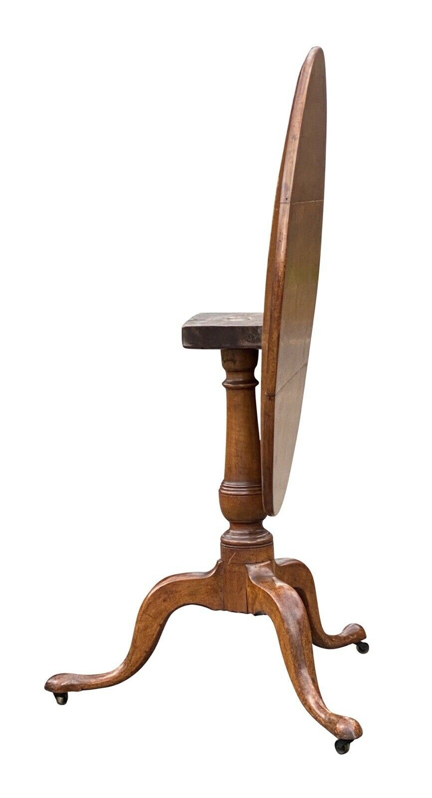 18th C Antique Queen Anne Pear Wood Tilt Top Tea Table