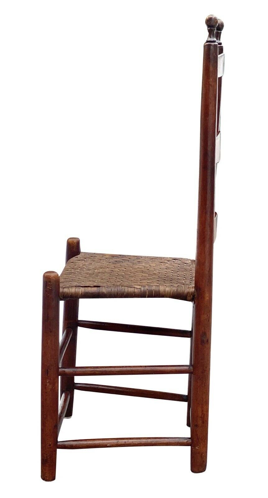 18th C Antique Queen Anne Country Primitive Ladder Back Chair W/ Splint Seat