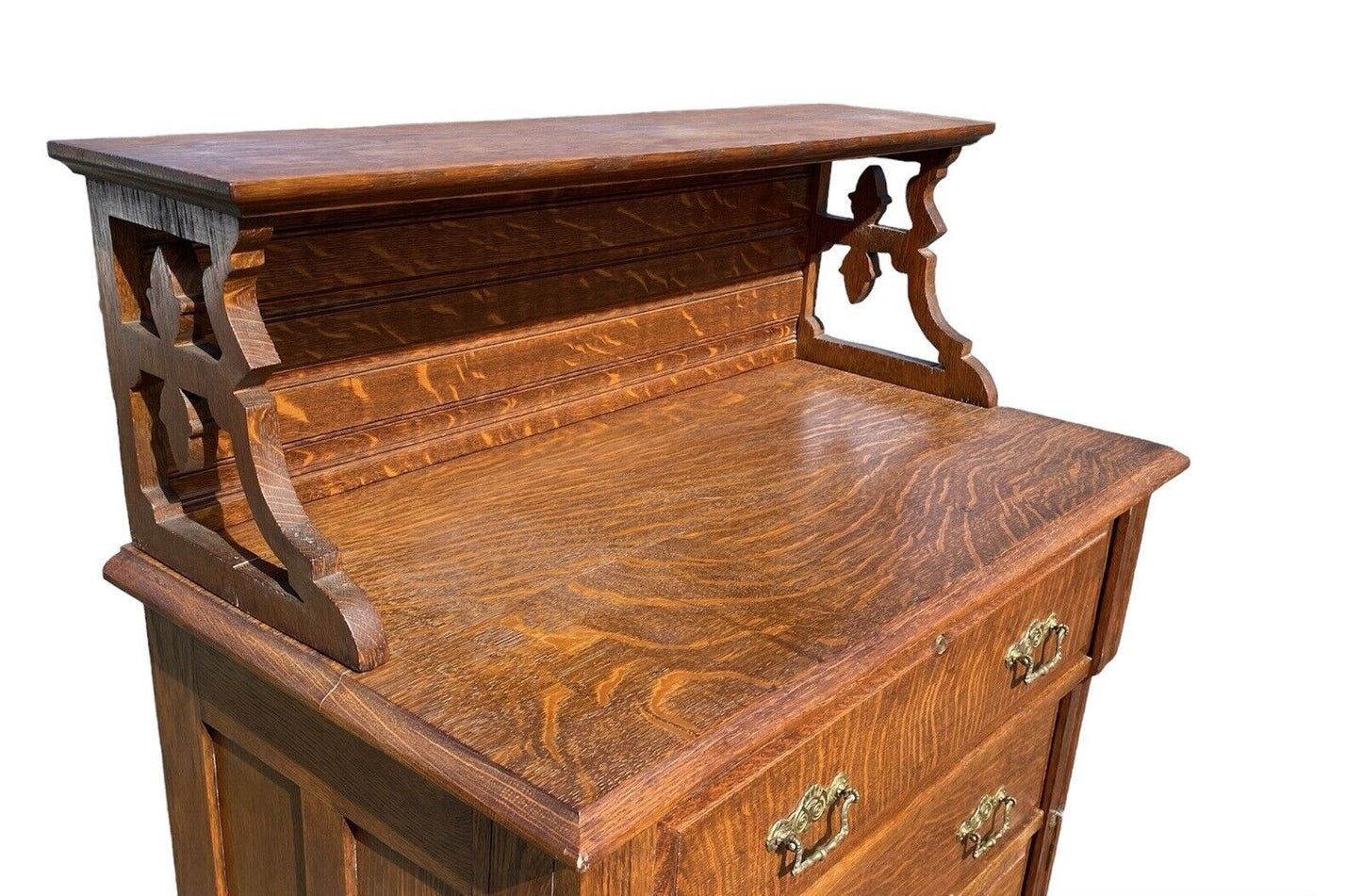 Antique Victorian Tiger Oak Chest Of Drawers / Lock Side Chest