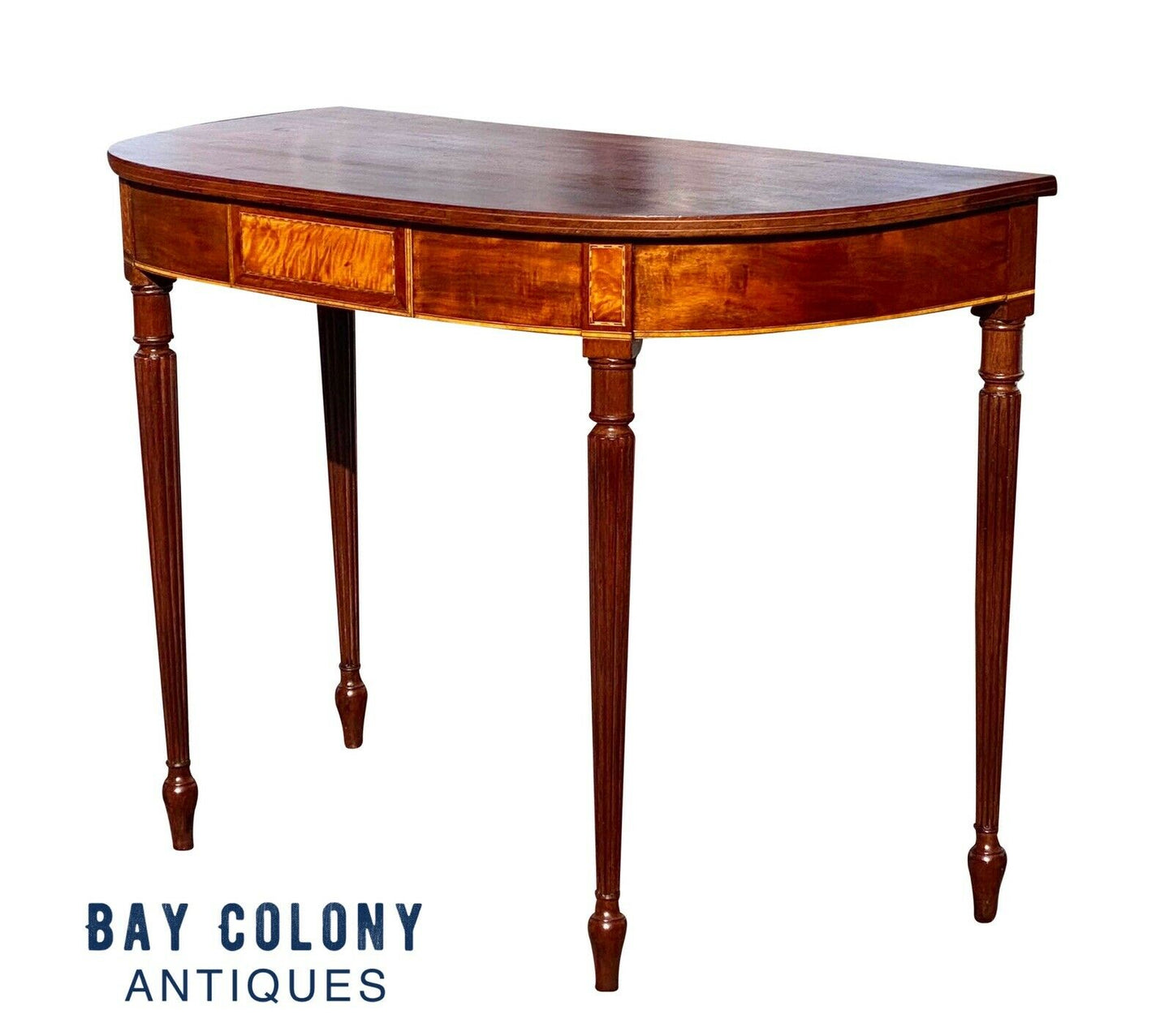 19th C Antique Sheraton Mahogany & Tiger Maple Console Table