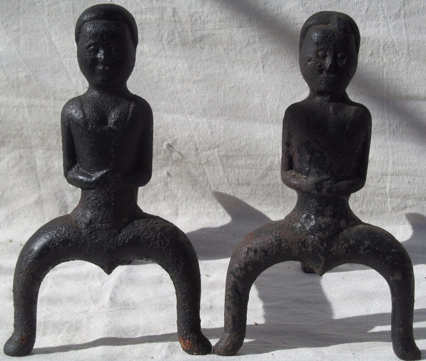 18TH CENTURY PUDDLE CAST FEMALE FORM ANDIRONS ATTRIBUTED TO JOSEPH WEBB BOSTON