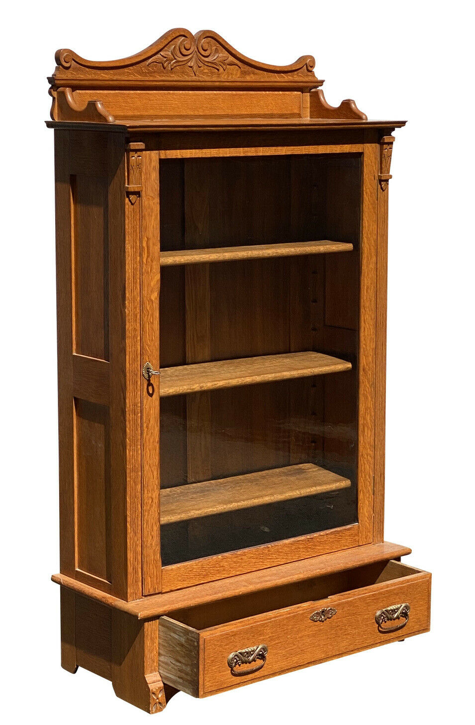 19TH C ANTIQUE TIGER OAK SINGLE DOOR VICTORIAN BOOKCASE ~ EXCEPTIONALLY CLEAN
