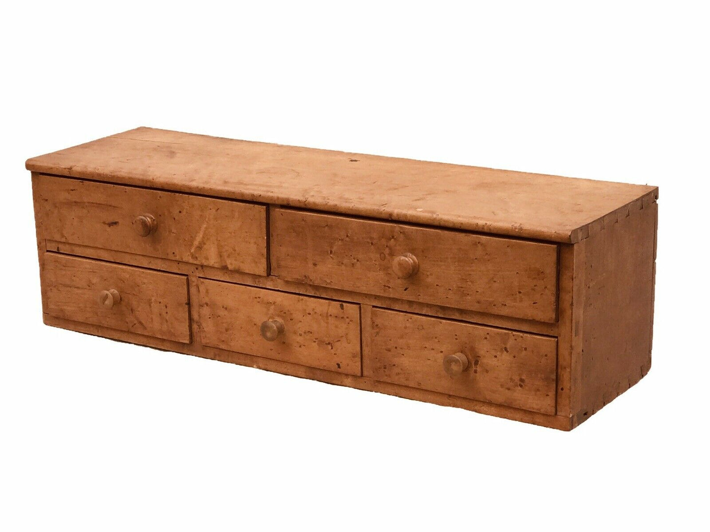 19TH C ANTIQUE SHAKER BIRDS EYE MAPLE 5 DRAWER PRIMITIVE SPICE BOX