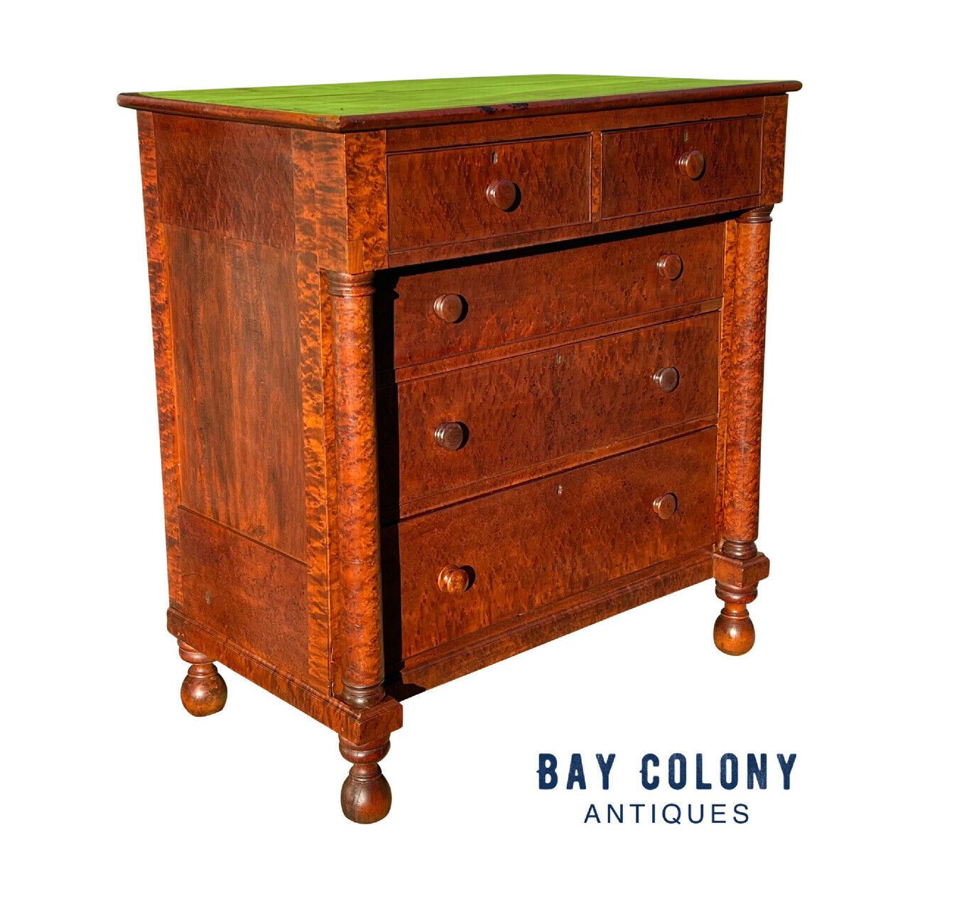 Antique Federal Bird's Eye Maple Chest of Drawers / Dresser on Cannonball Feet