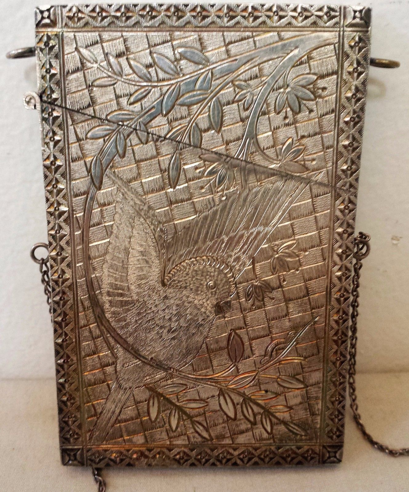 VICTORIAN / ART NOUVEAU SILVER ENGRAVED GREETING CARD HOLDER