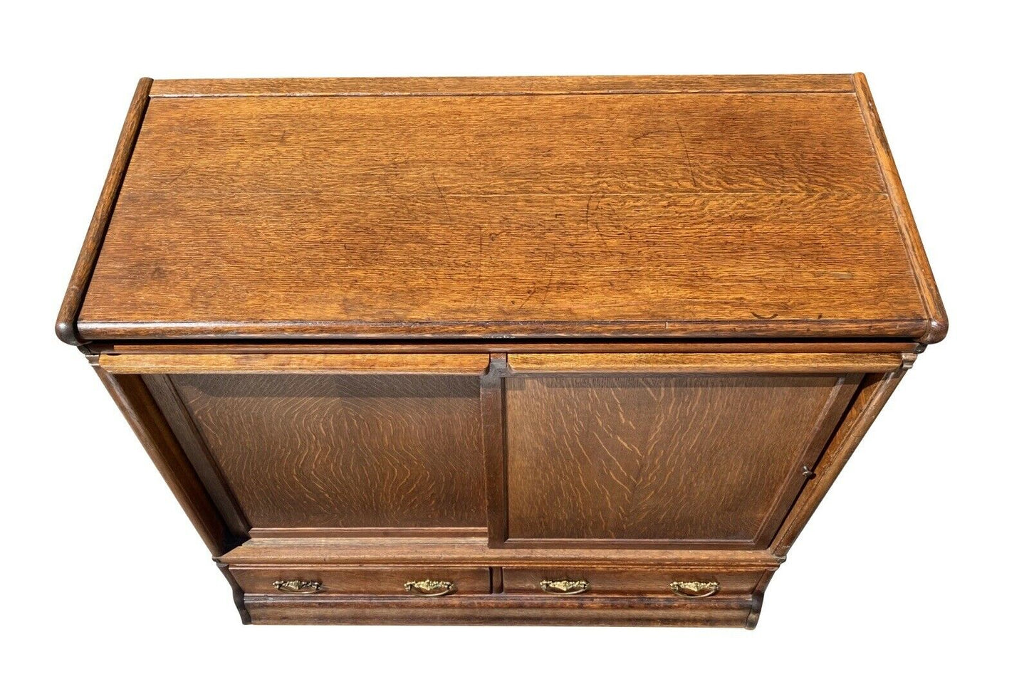 19th C Antique Oak Encyclopedia Size Large Barrister Bookcase / Cabinet - Globe