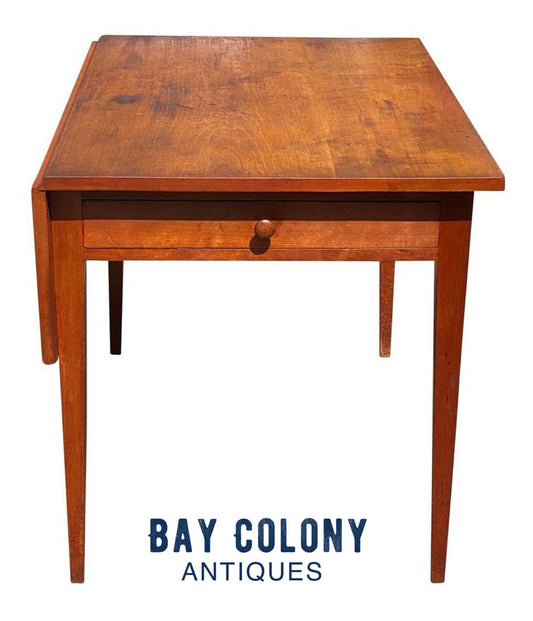 19TH C ANTIQUE FEDERAL PERIOD CHERRY HEPPLEWHITE DROP LEAF BAKERS TABLE