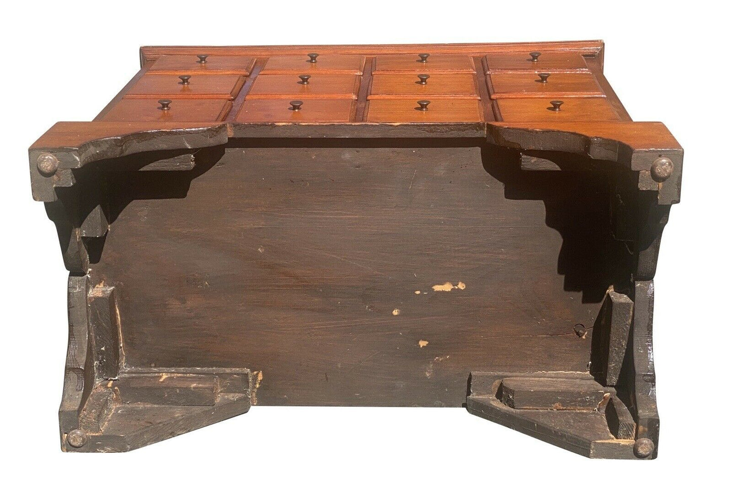 19TH C ANTIQUE PENNSYLVANIA QUEEN ANNE PINE 12 DRAWER SPICE CHEST / SPICE BOX