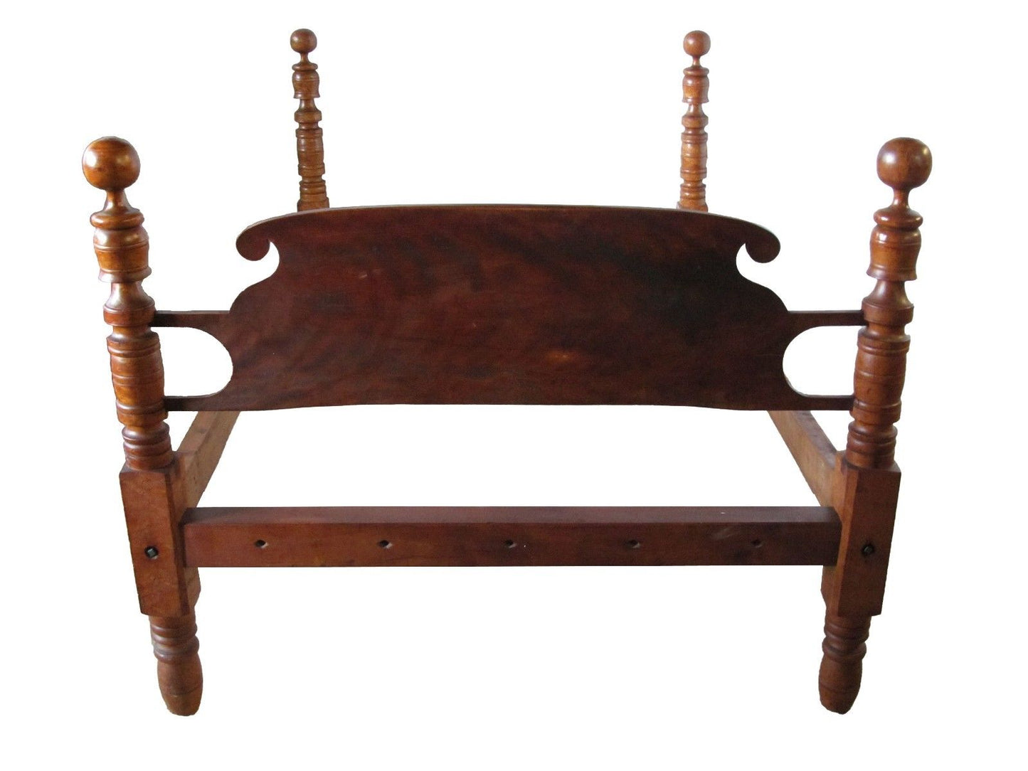 18TH CENTURY SOLID BIRDS EYE MAPLE & FLAME CHERRY 4 POSTER CANNONBALL BED