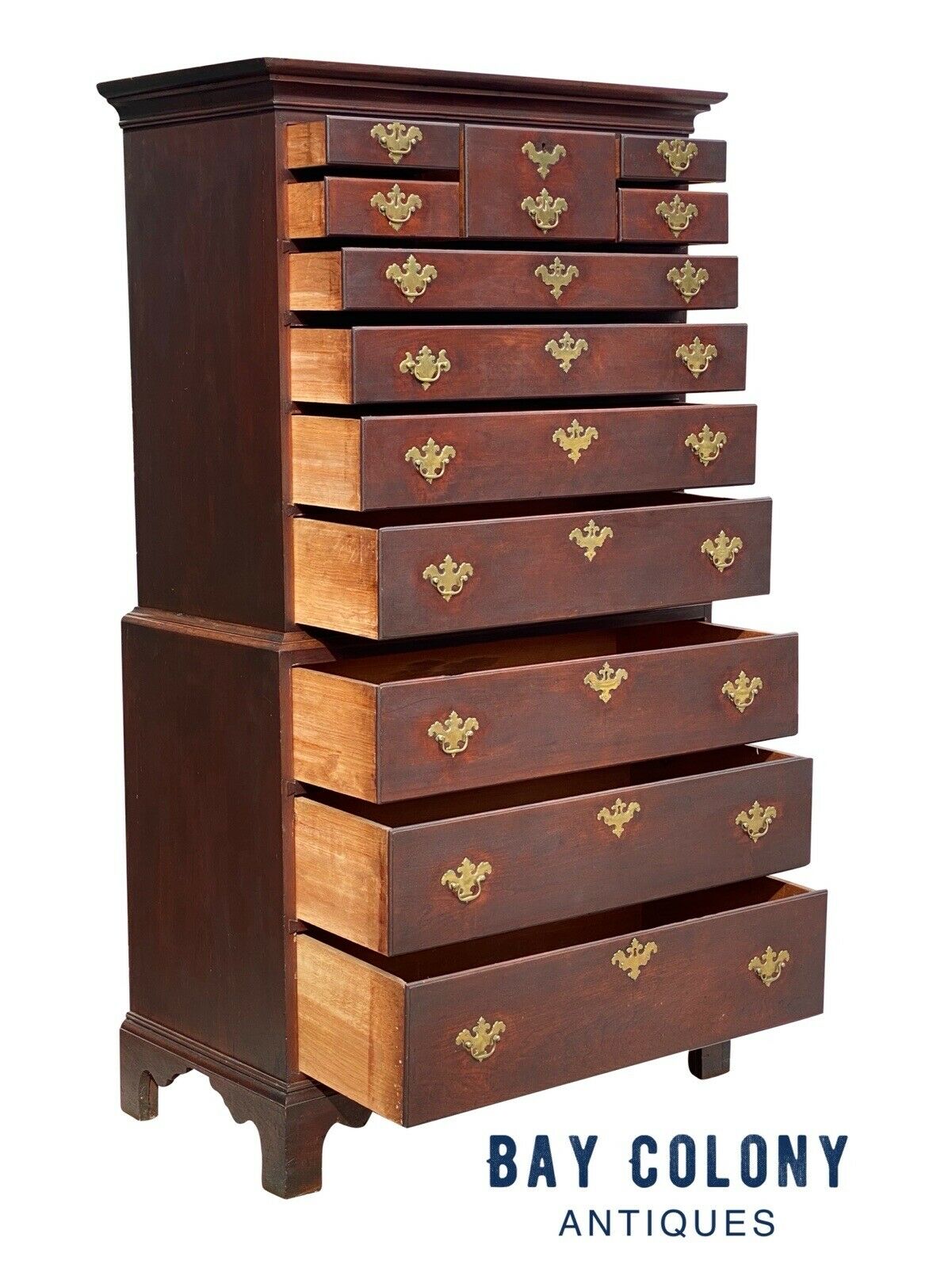 18th C Antique Connecticut Chippendale Tall Chest / Dresser