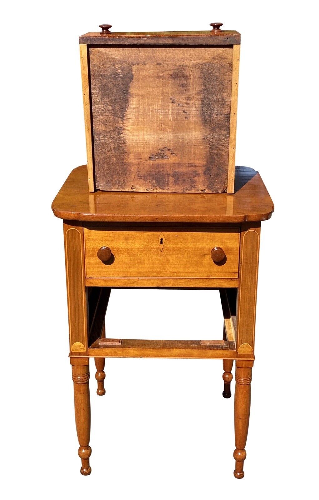 Early 19th Century Antique Federal Kentucky Cherry Inlaid Work Table - Very Rare
