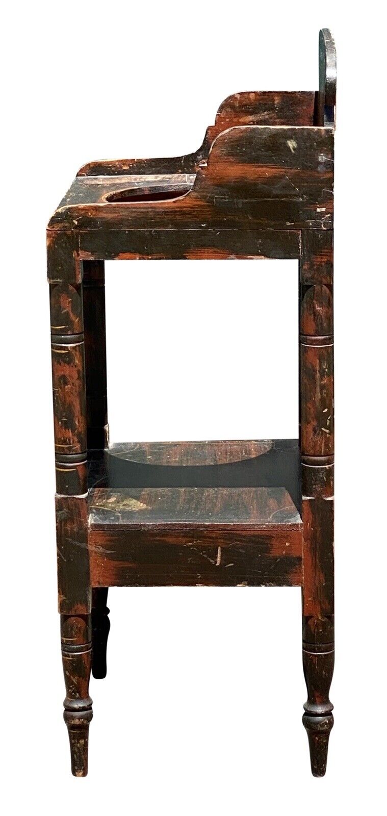 19th C Antique New England Sheraton Fancy Paint Wash Stand - Black & Red