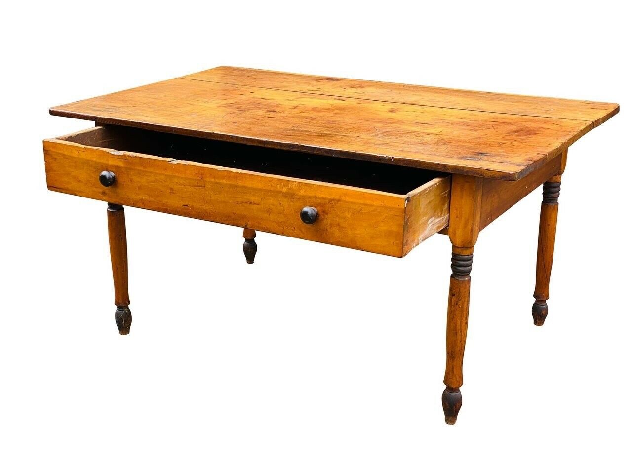 19TH C ANTIQUE COUNTRY PRIMITIVE NEW ENGLAND SCRUBBED PINE TAVERN TABLE ~ 5 FEET