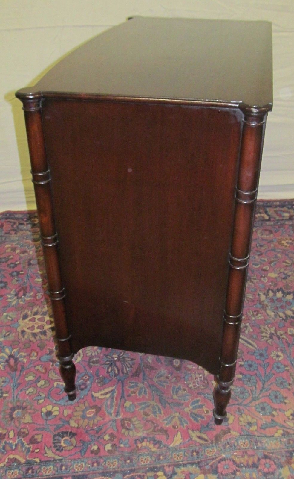 FEDERAL STYLE INLAID MAHOGANY BOW FRONT DRESSER WITH COOKIE CORNERED TOP