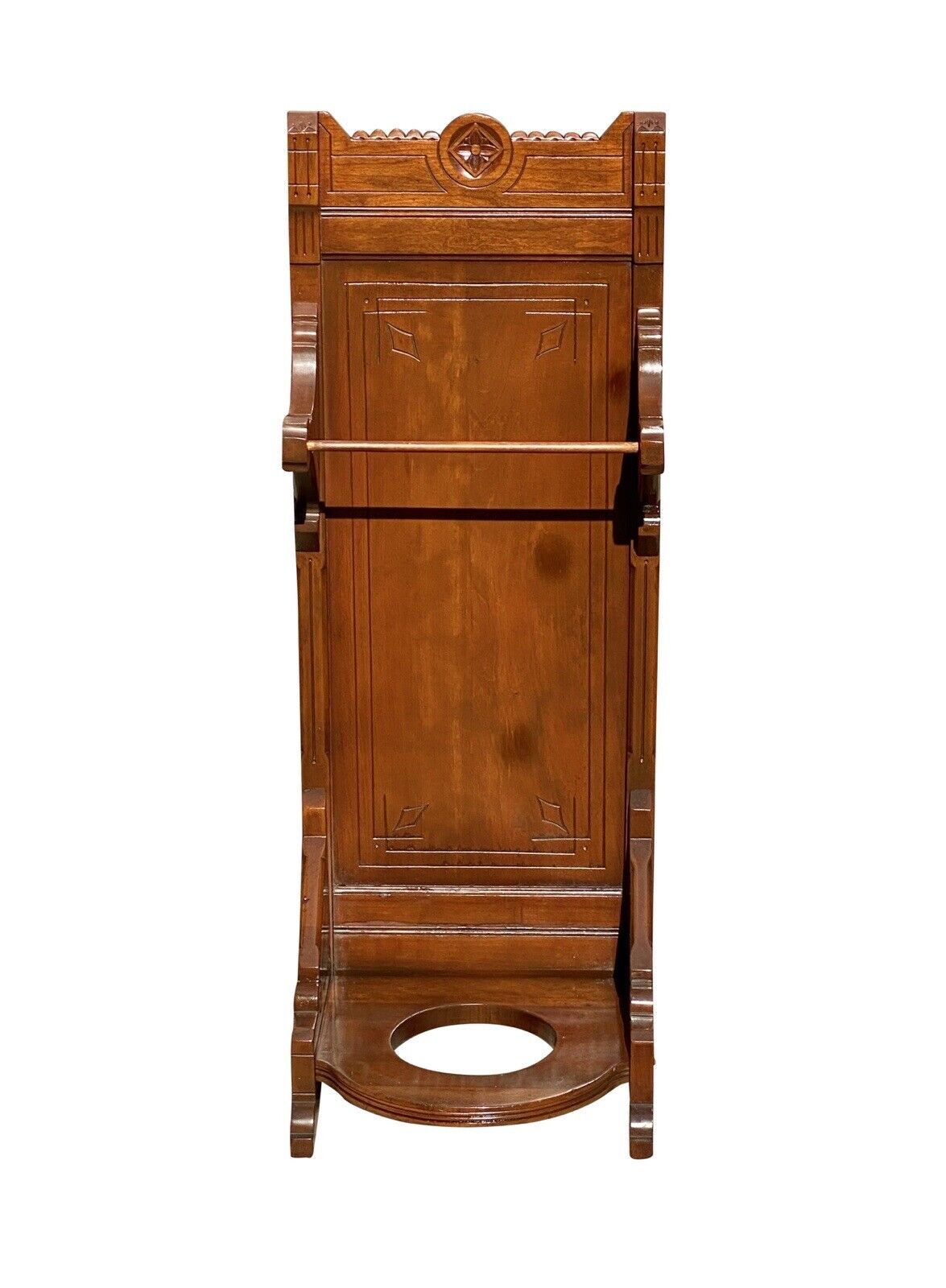 Antique Eastlake Victorian Cherry Umbrella Stand With Original Brass Water Basin