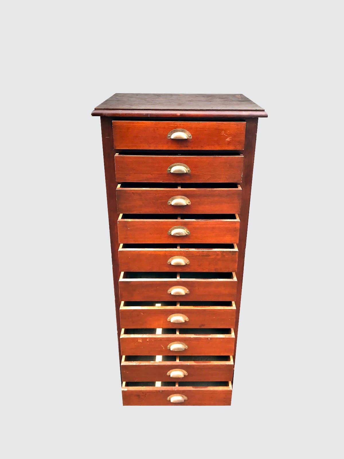 ANTIQUE 10 DRAWER OAK LATERAL FILE MAP CASE IN GREAT ORIGINAL CONDITION