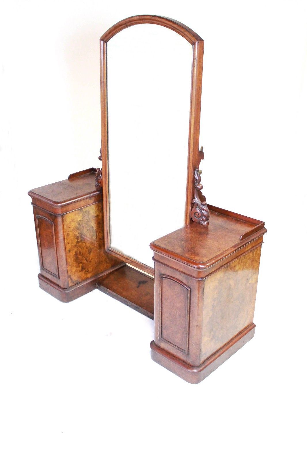 VICTORIAN BURLED WALNUT VANITY & FULL LENGTH CHEVAL MIRROR