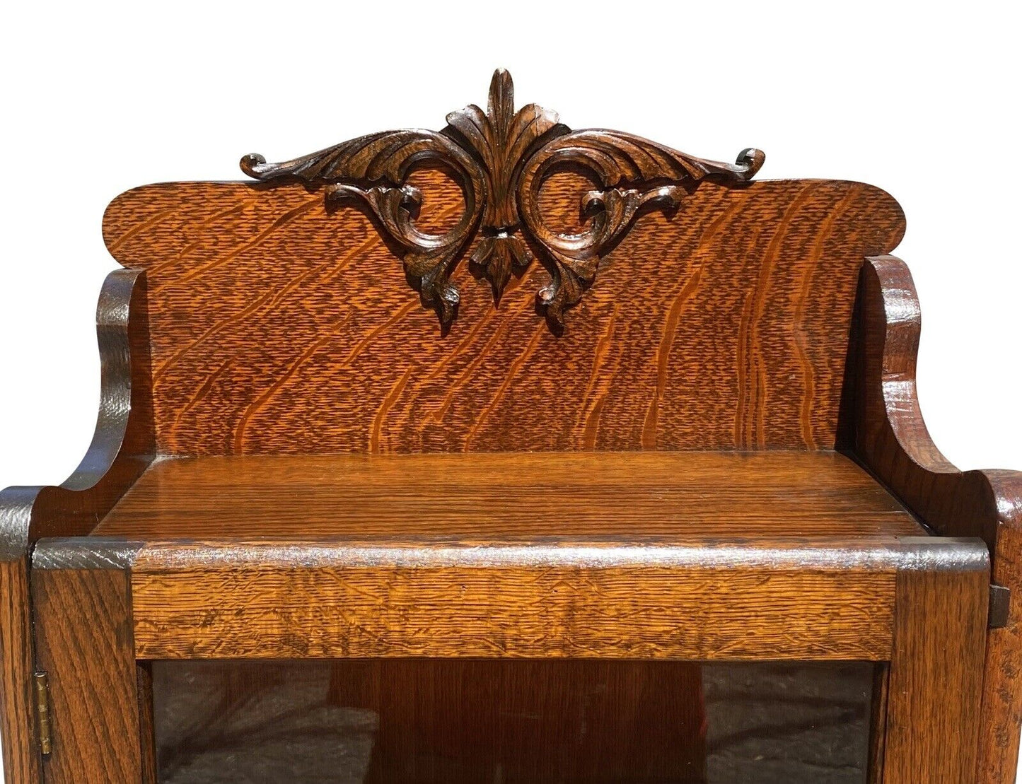 Antique Victorian Tiger Oak Glass Door China Cabinet / Bookcase
