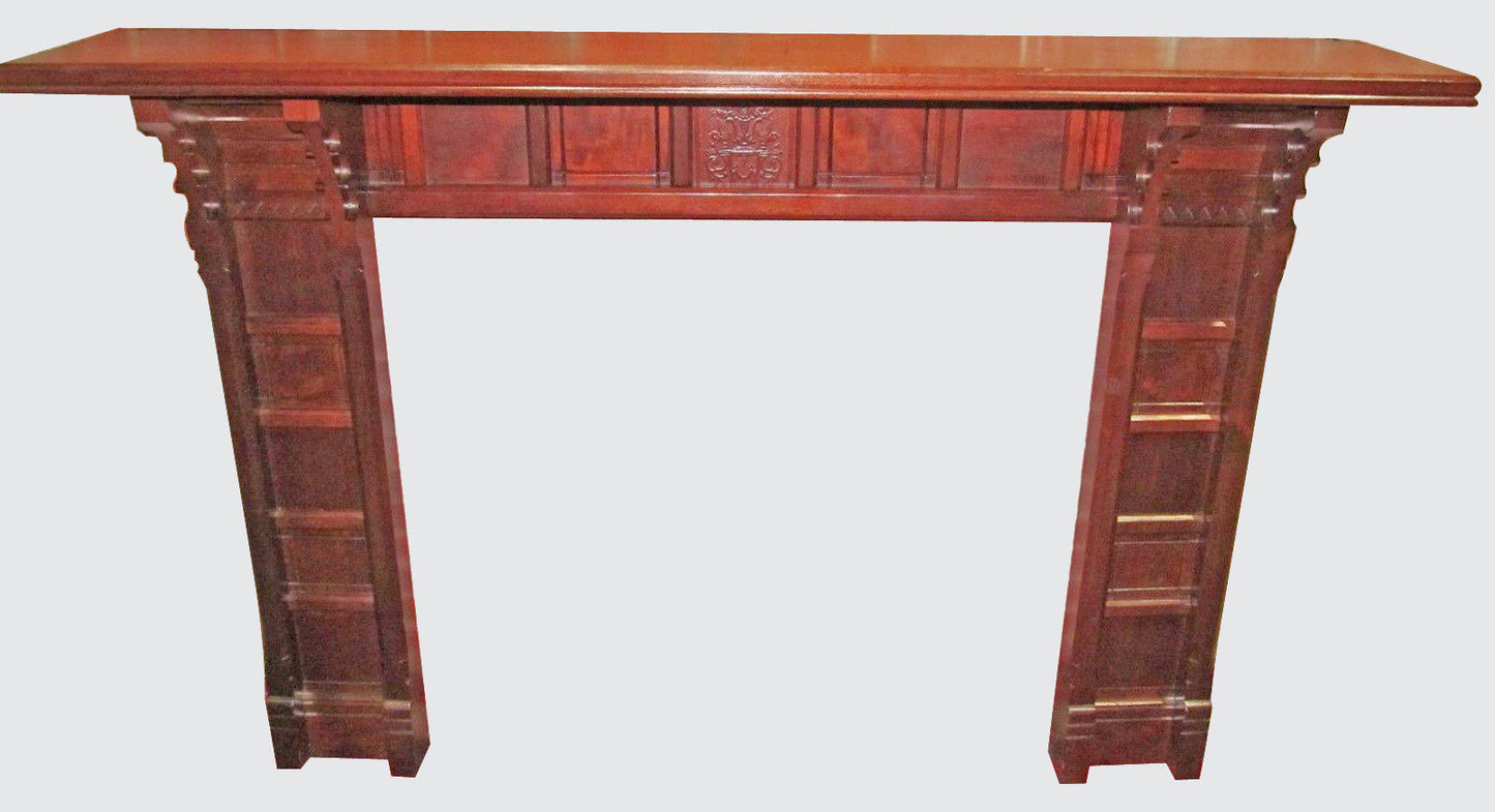 EXCELLENT VICTORIAN BLACK WALNUT MANTLE - FINELY PANELED WITH FRIEZE CARVING