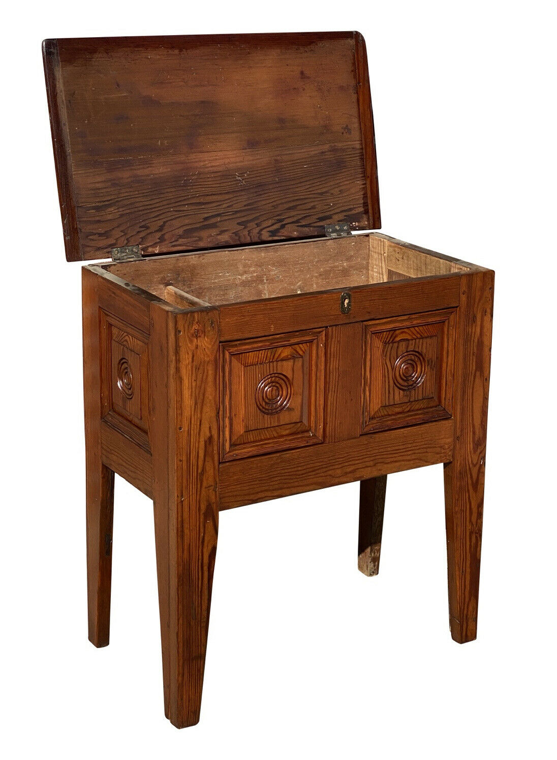 19th C Antique Federal Period Southern Yellow Pine Lift Top Sugar Chest / Box