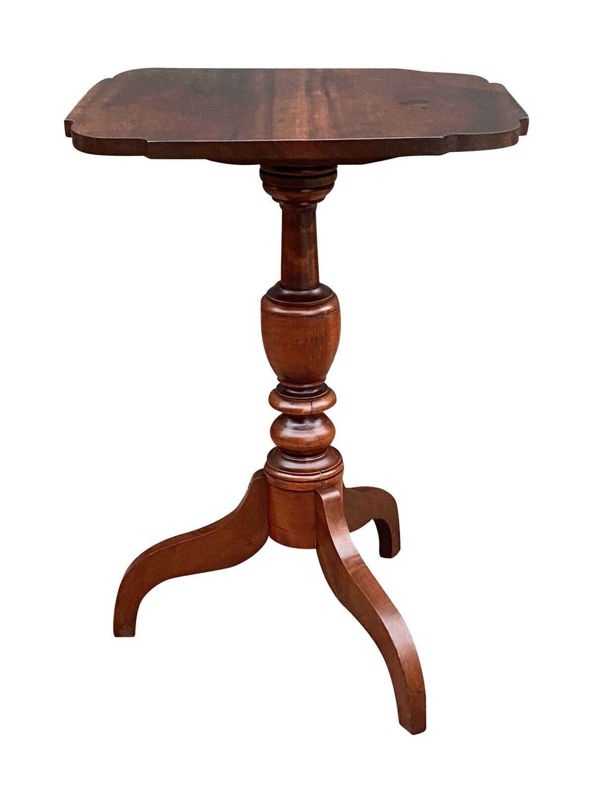 19th C Antique Federal Period Tilt Top Cherry Candle Stand / End Table