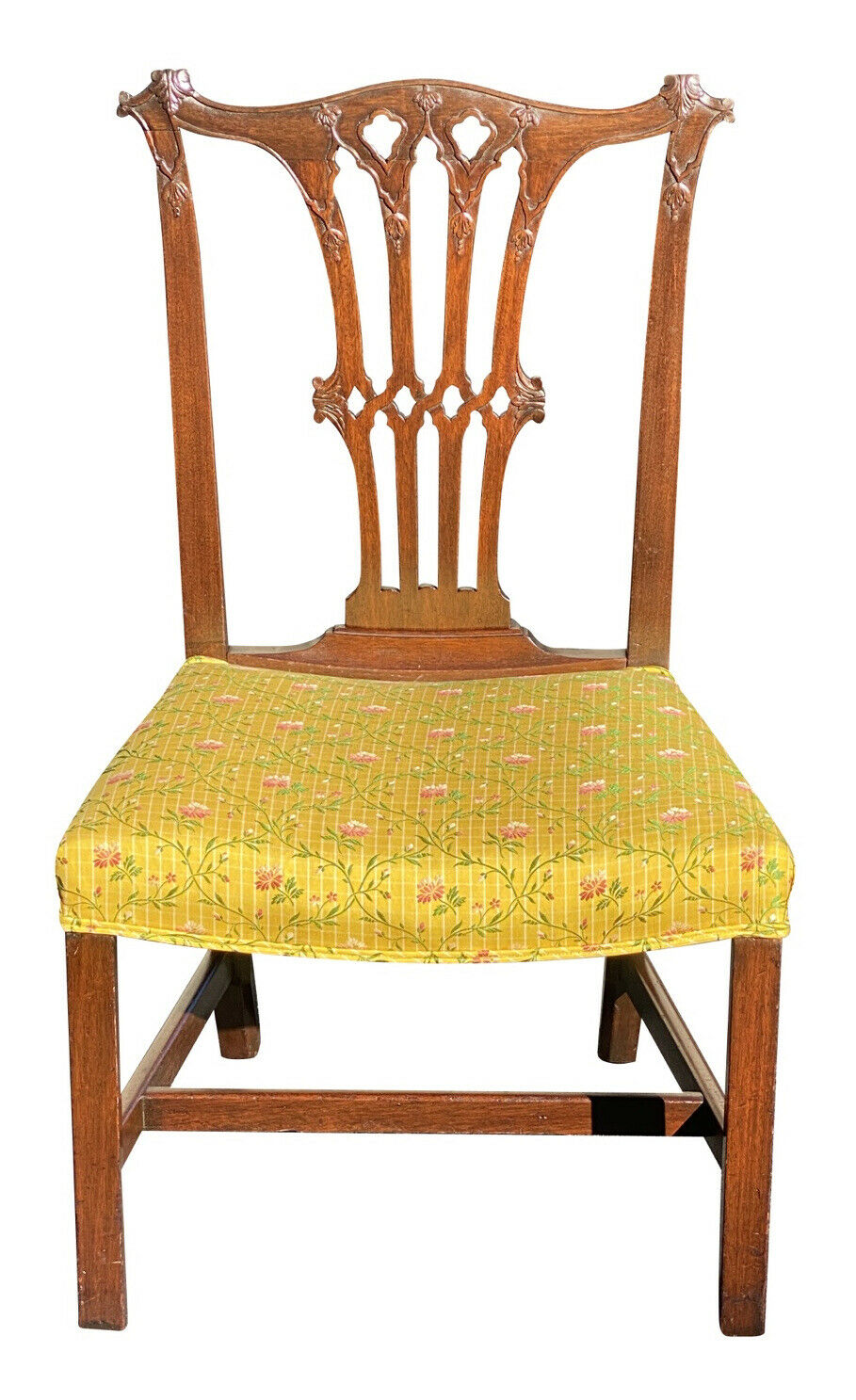 18TH C ANTIQUE MAHOGANY CHIPPENDALE CARVED SIDE CHAIR W/ PIERCED SPLAT