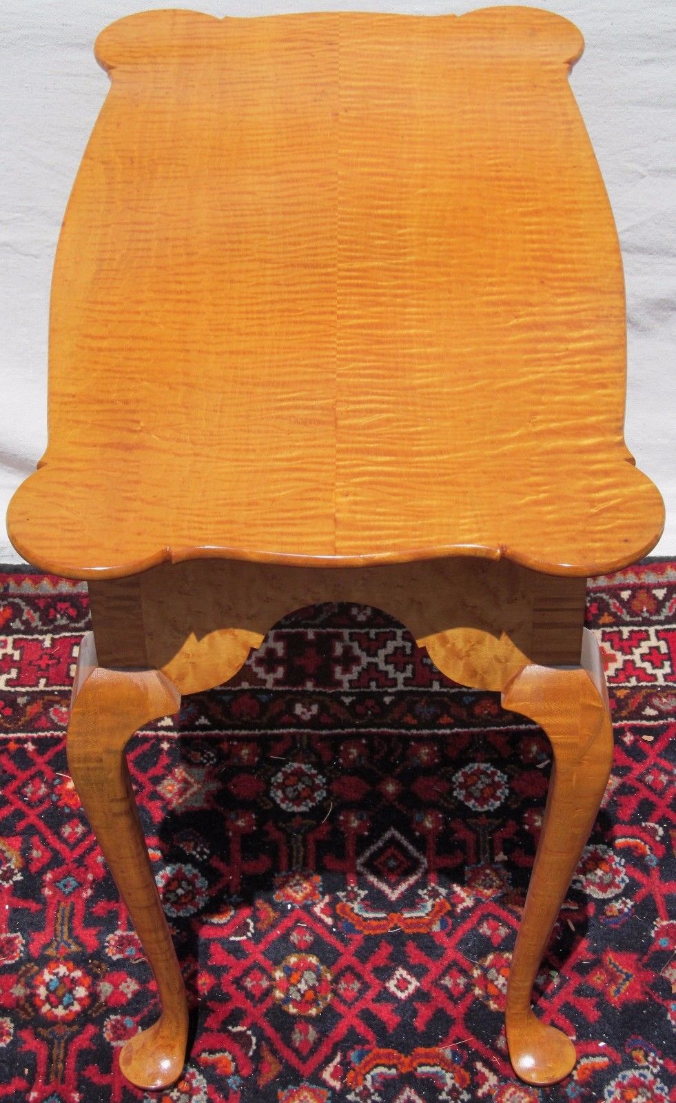 ULTRA HIGH QUALITY SOLID TIGER MAPLE QUEEN ANNE STYLED TEA TABLE ON PAD FEET