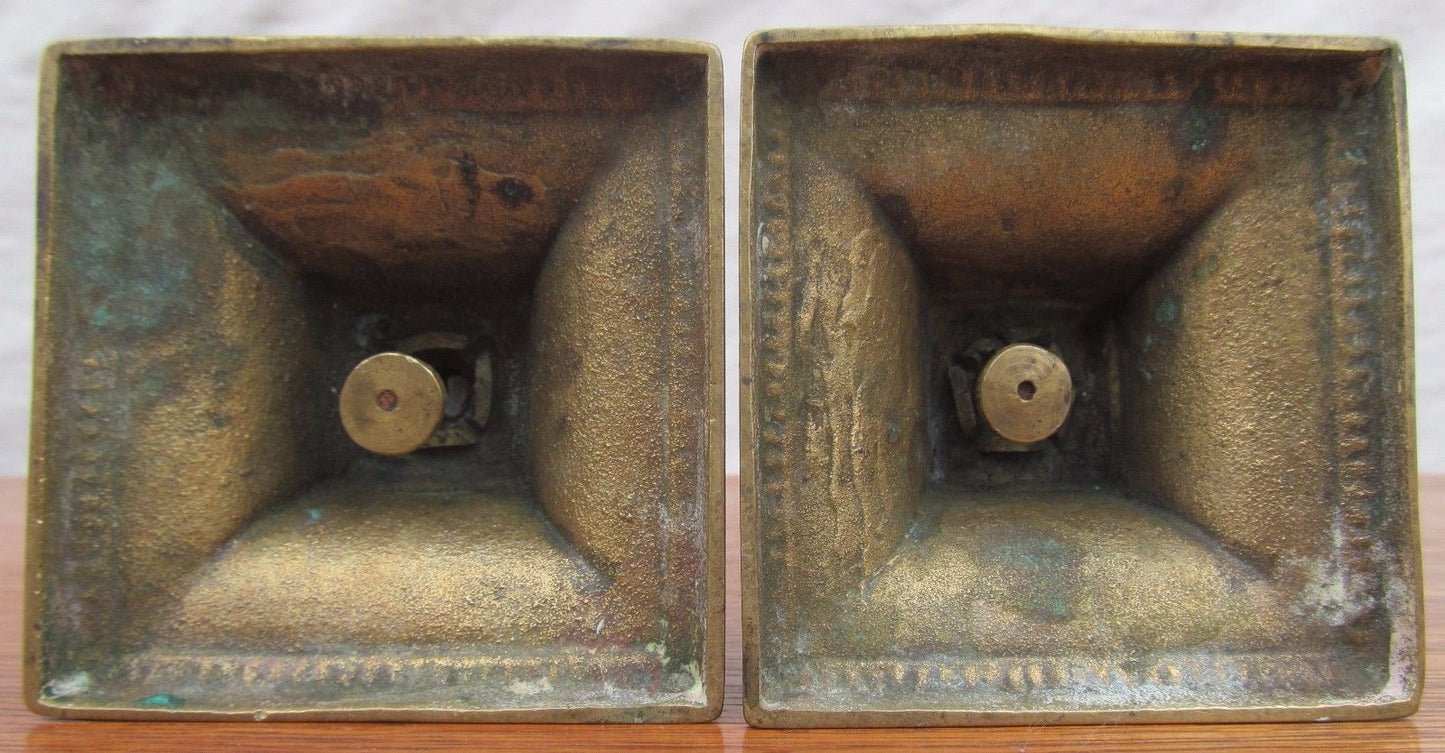 ANTIQUE QUEEN ANNE PERIOD PUSH UP BRASS CANDLE STICKS