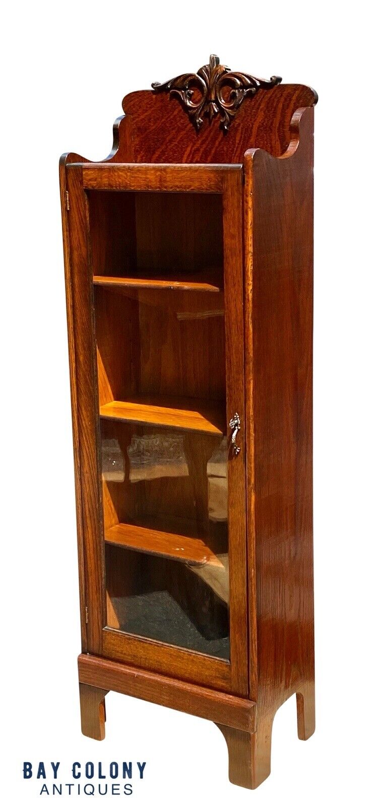 Antique Victorian Tiger Oak Glass Door China Cabinet / Bookcase