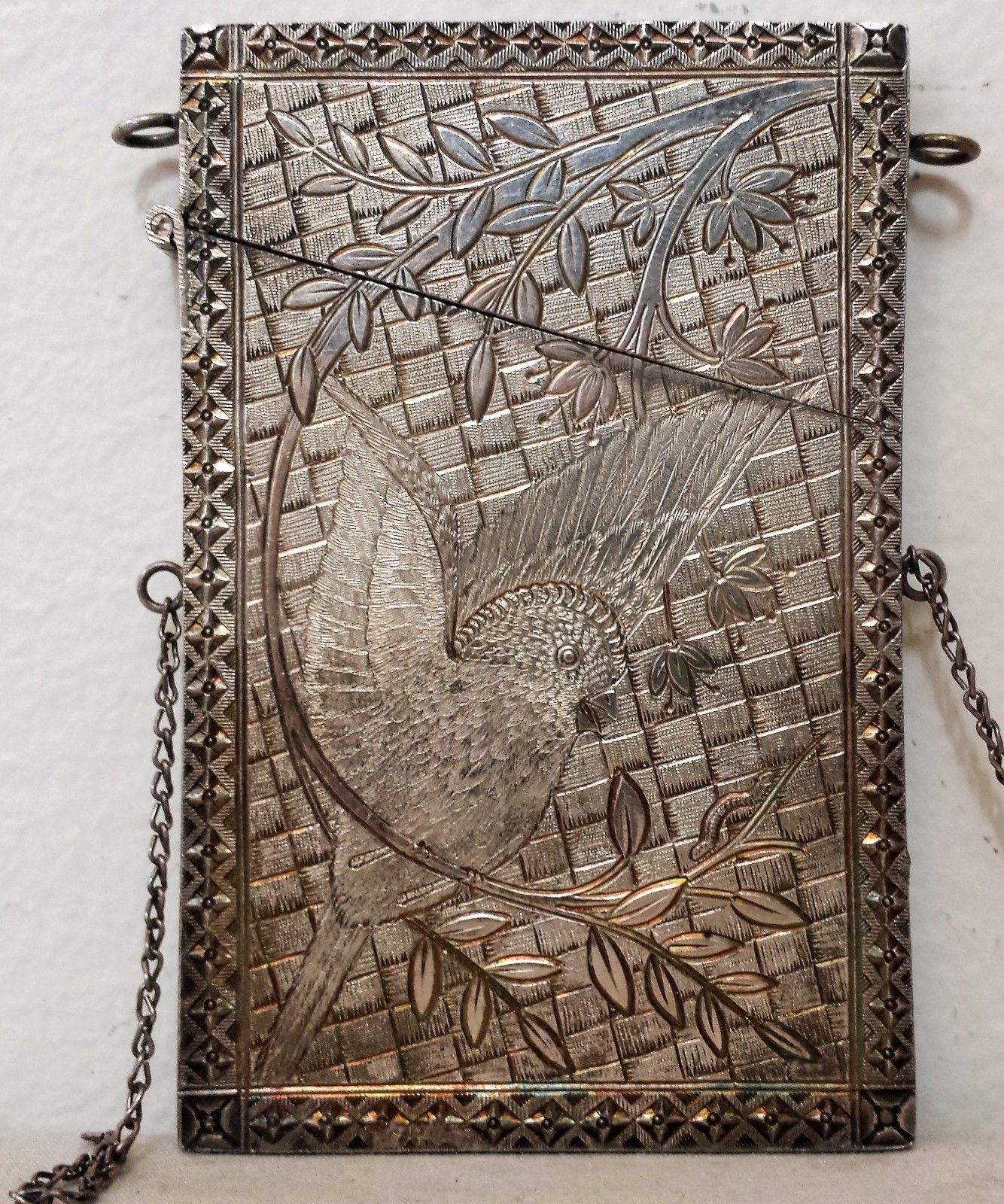 VICTORIAN / ART NOUVEAU SILVER ENGRAVED GREETING CARD HOLDER