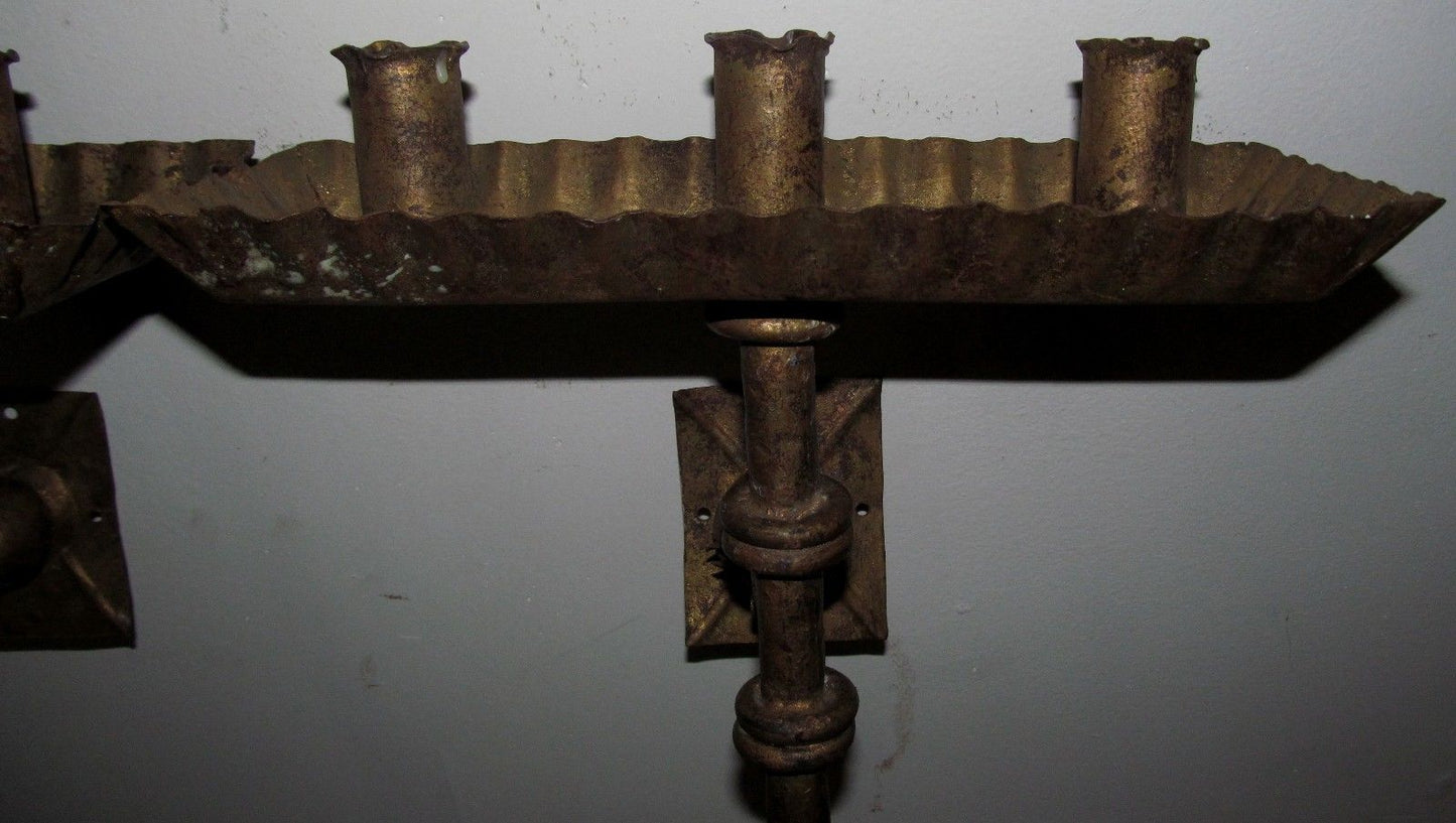 PAIR OF ANTIQUE CONTINENTAL GILT METAL GOTHIC STYLE WALL SCONCES