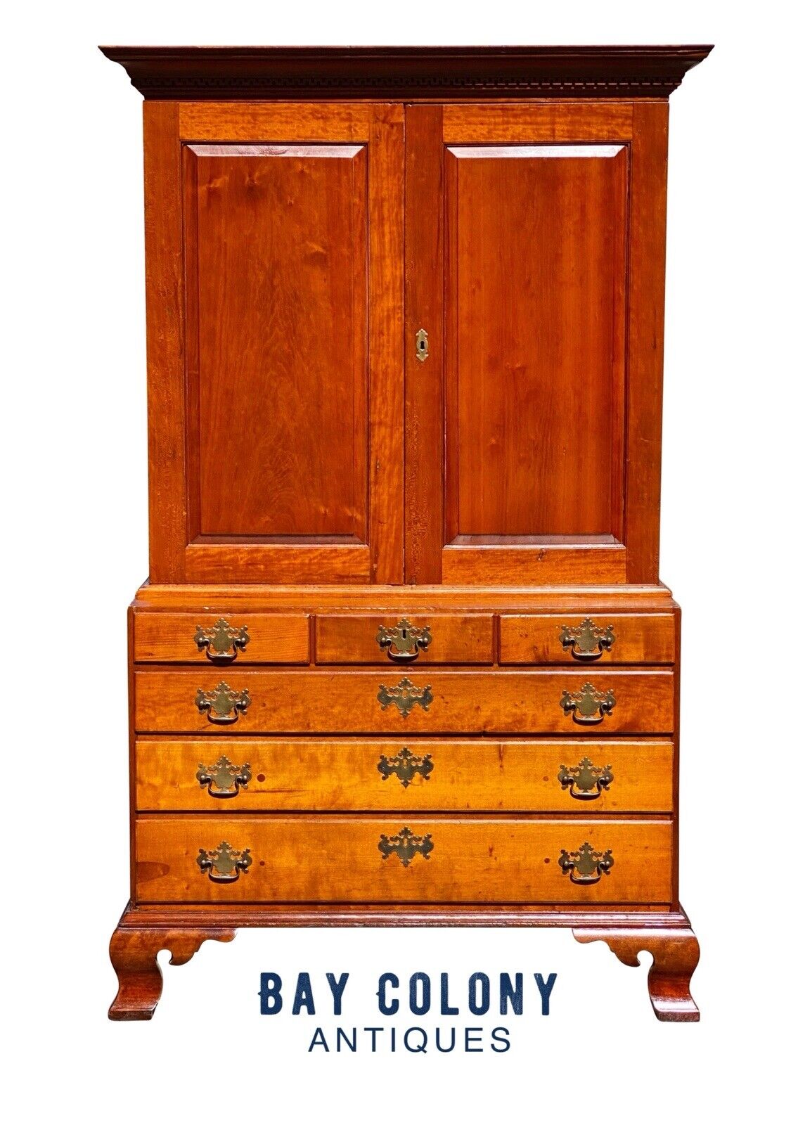 18th C Antique Chippendale Connecticut Cherry Linen Press / Secretary Desk