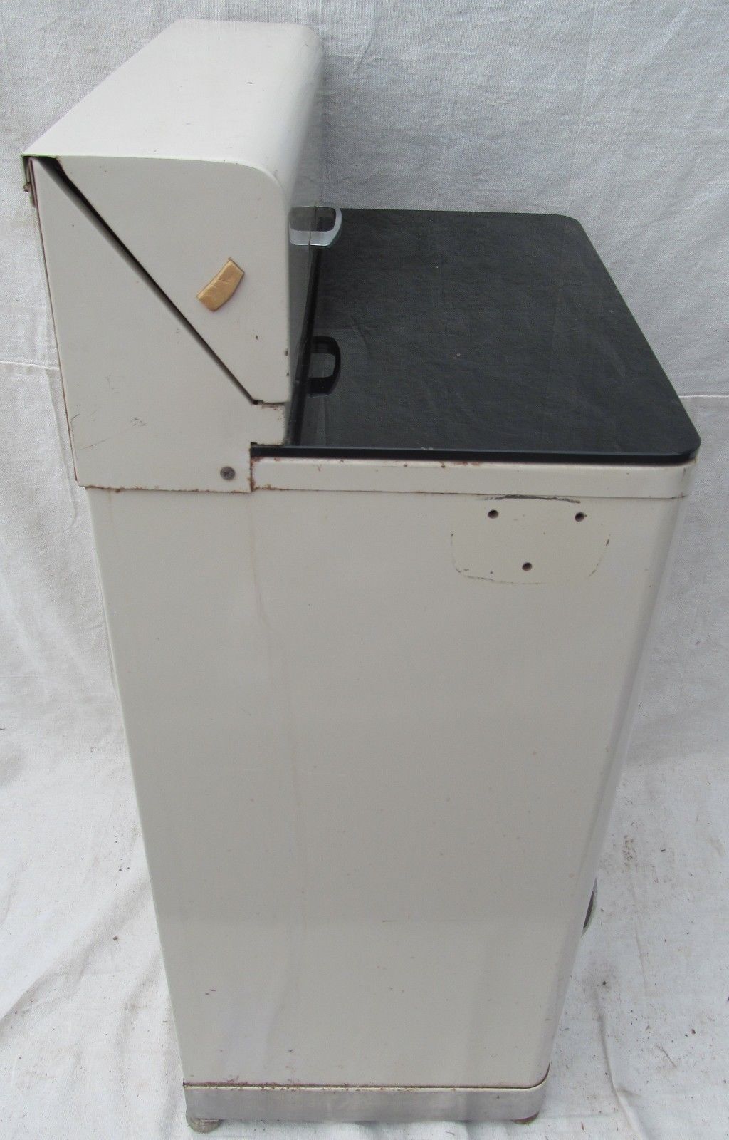 ART DECO ENAMELED MEDICAL CABINET WITH JET BLACK GLASS TOP BY CERTIFIED