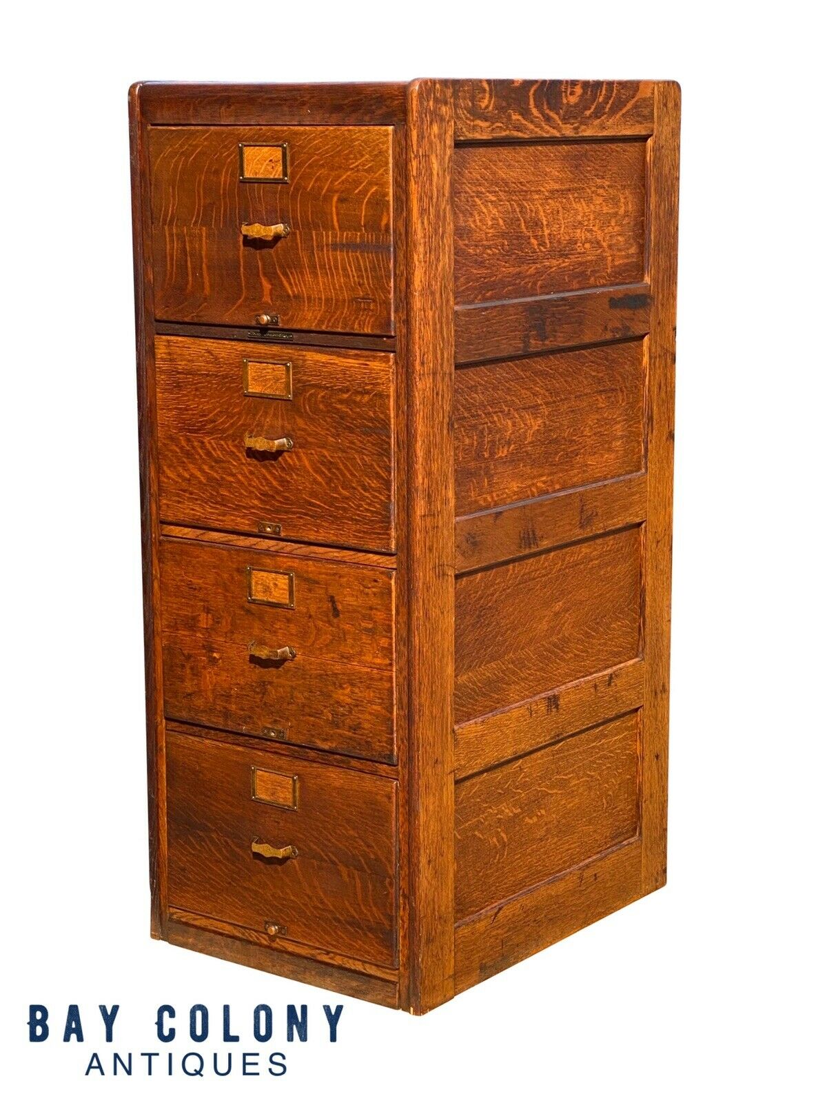 20TH C ANTIQUE LIBRARY BUREAU LEGAL SIZE ARTS & CRAFTS 4 DRAWER FILE CABINET