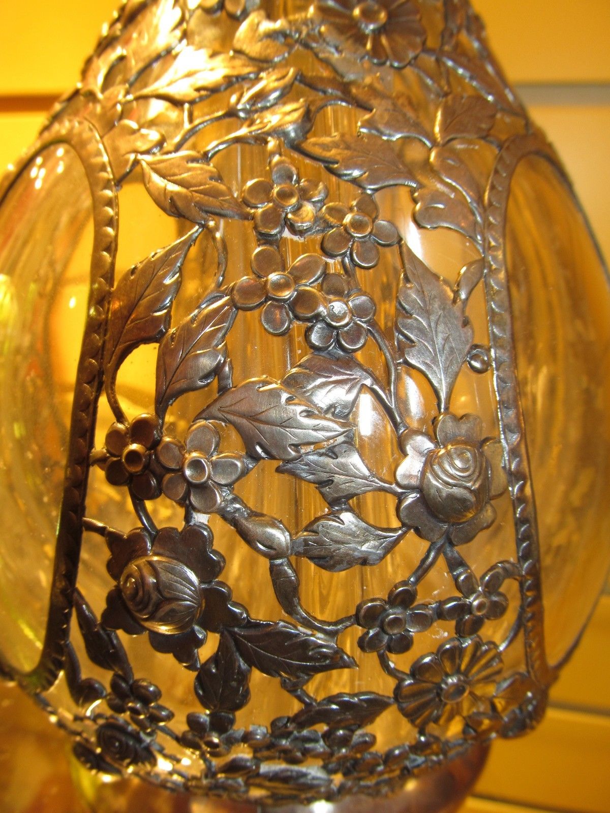 STERLING SILVER FRENCH 4 CHAMBER LIQUOR DECANTER-FINE FLORAL REPOSE WORK