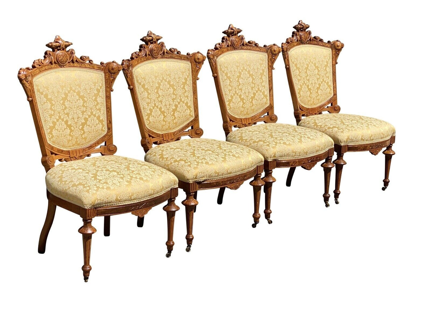 19th C Set of 4 Antique New York Victorian Renaissance Revival Parlor Chairs